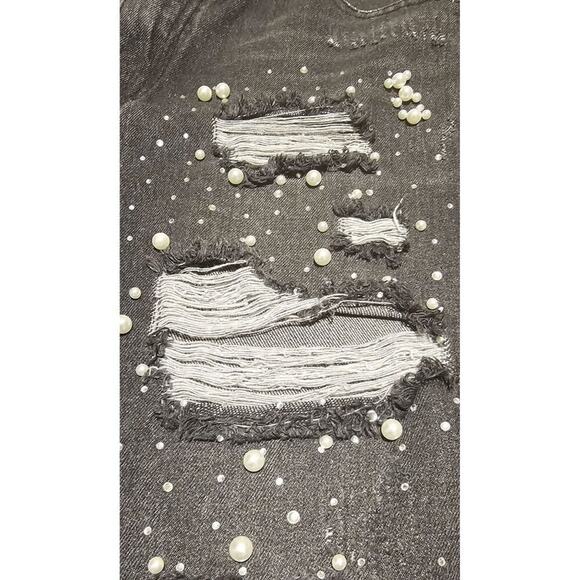 Vocal Dreamer Y2K Distressed Gray Jeans W Pearl & Rhinestone Embellishments S L - Picture 6 of 9